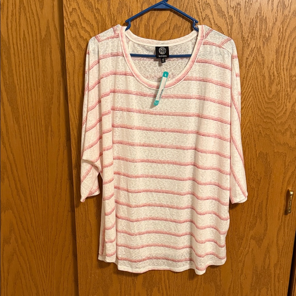 Pink and White Striped 3/4 Sleeve Top